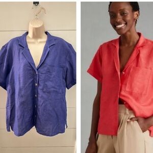 ANTHROPOLOGY MAEVE NWT XL linen-cotton short sleeve coastal lagonlook blouse